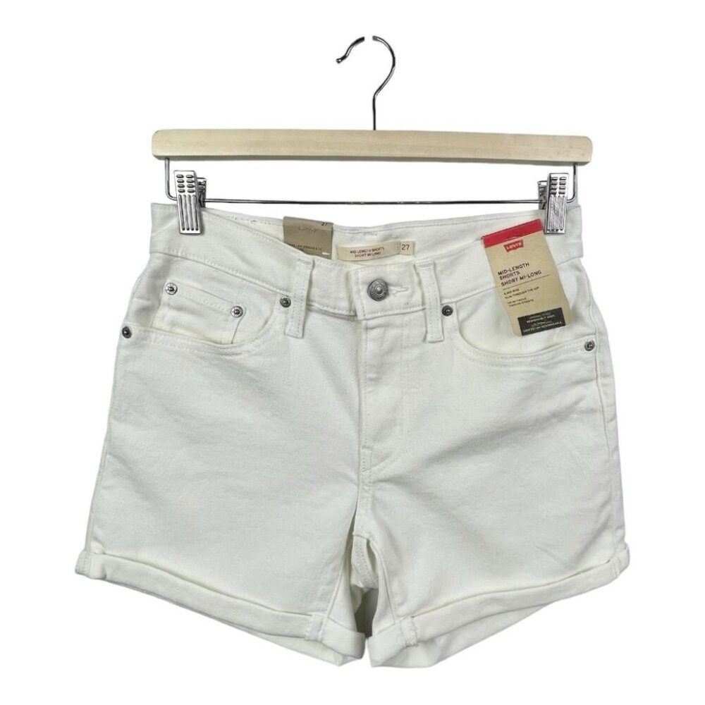 NEW Levi's White Mid-Length White Denim Shorts Size 27 - Picture 3 of 6